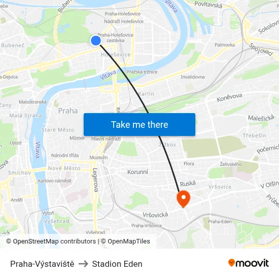 Praha-Výstaviště to Stadion Eden map