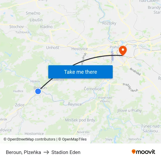 Beroun, Plzeňka to Stadion Eden map