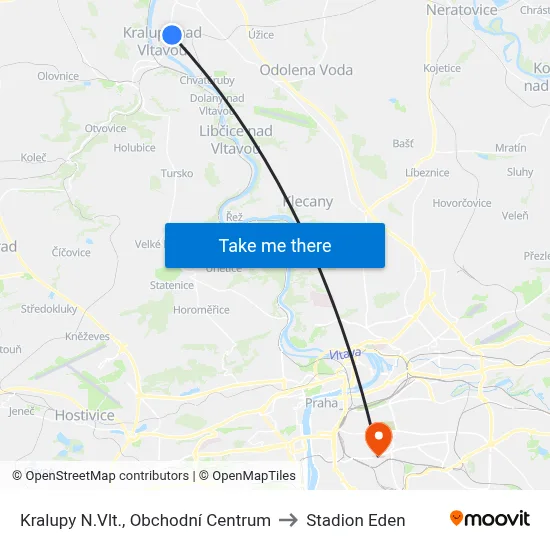 Kralupy N.Vlt., Obchodní Centrum to Stadion Eden map