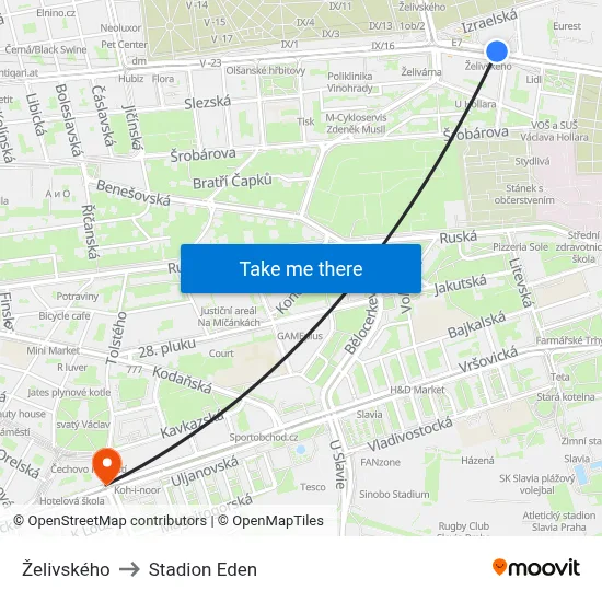 Želivského to Stadion Eden map
