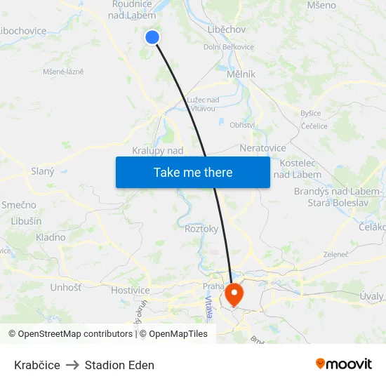 Krabčice to Stadion Eden map