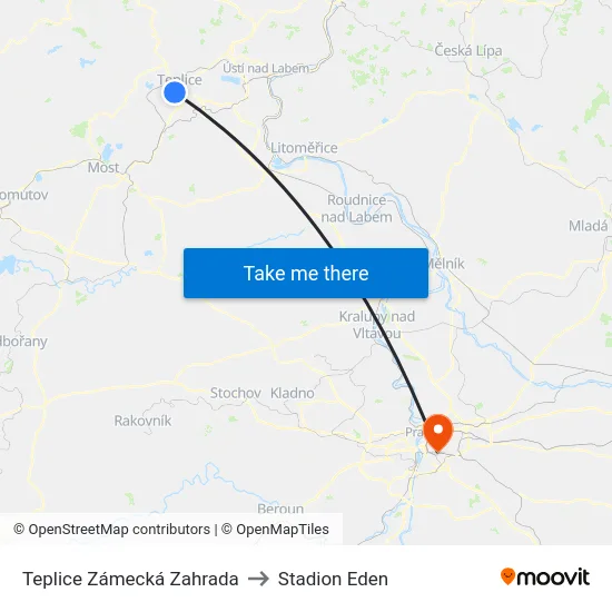 Teplice Zámecká Zahrada to Stadion Eden map