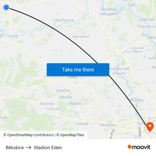 Bělušice to Stadion Eden map