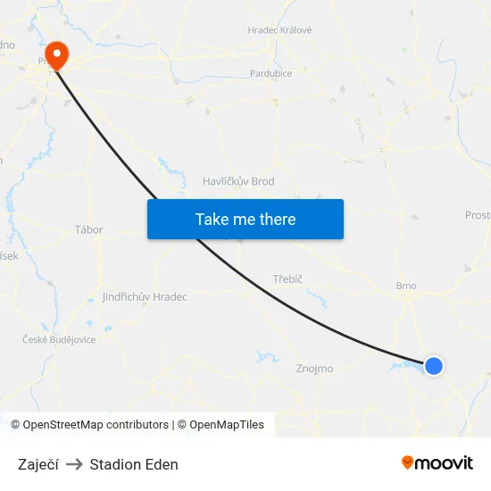 Zaječí to Stadion Eden map