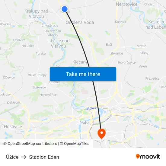 Úžice to Stadion Eden map