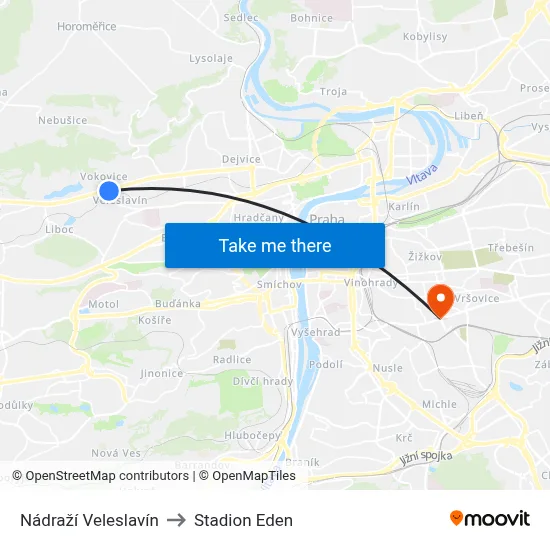 Nádraží Veleslavín to Stadion Eden map