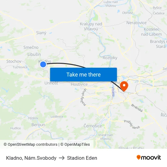 Kladno, Nám.Svobody to Stadion Eden map