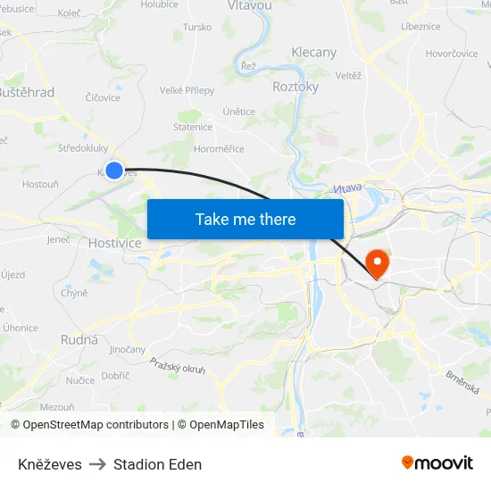 Kněževes to Stadion Eden map