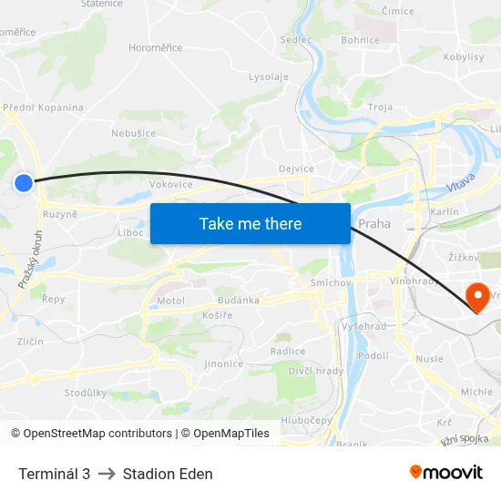 Terminál 3 to Stadion Eden map