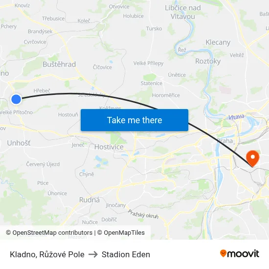 Kladno, Růžové Pole to Stadion Eden map