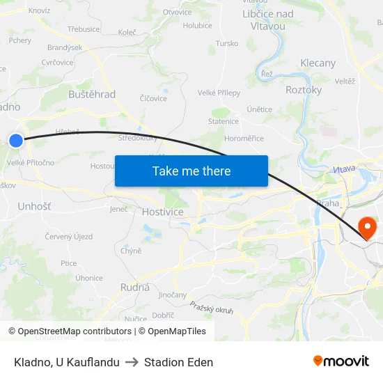 Kladno, U Kauflandu to Stadion Eden map
