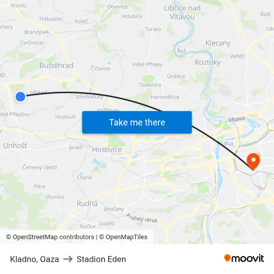 Kladno, Oaza to Stadion Eden map