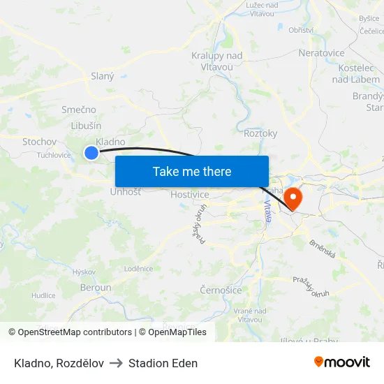 Kladno, Rozdělov to Stadion Eden map