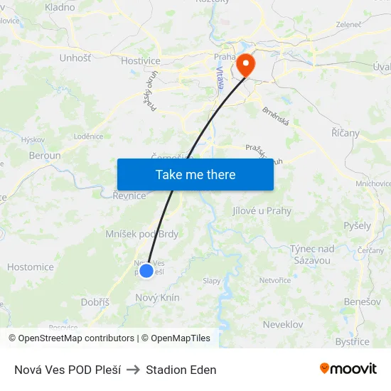 Nová Ves POD Pleší to Stadion Eden map