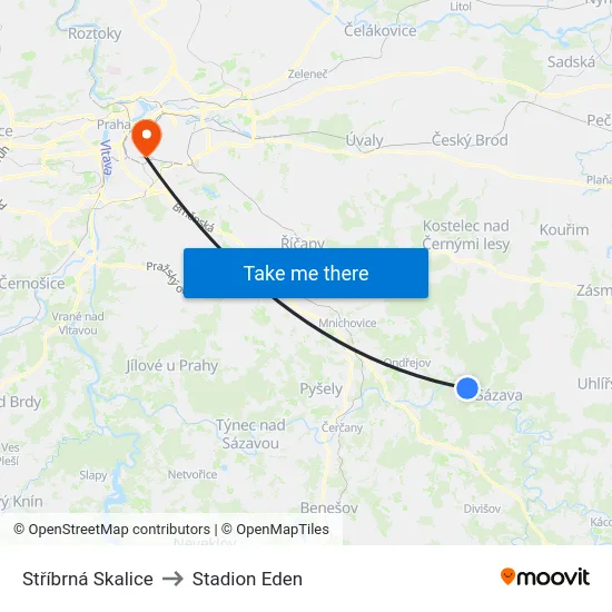 Stříbrná Skalice to Stadion Eden map