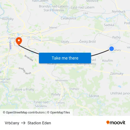 Vrbčany to Stadion Eden map