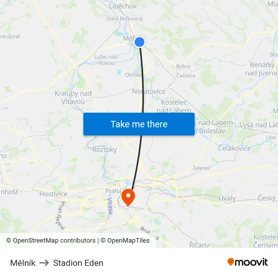 Mělník to Stadion Eden map