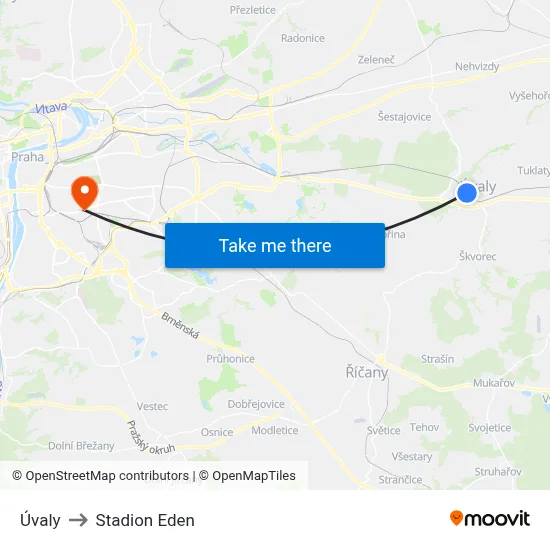 Úvaly to Stadion Eden map