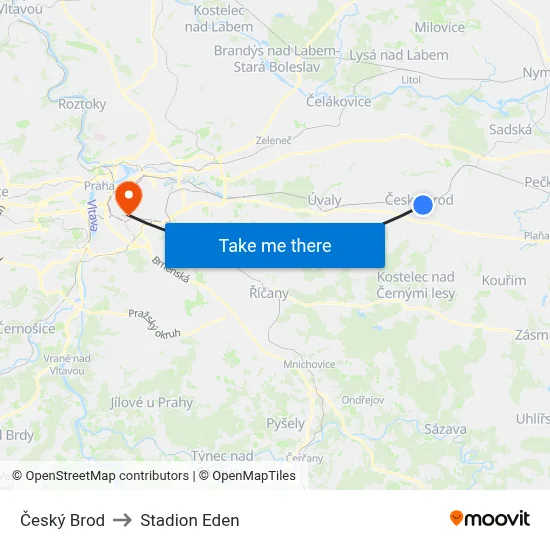Český Brod to Stadion Eden map