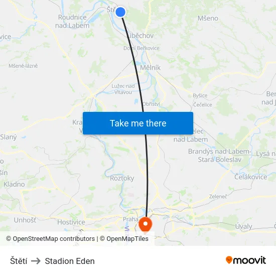 Štětí to Stadion Eden map