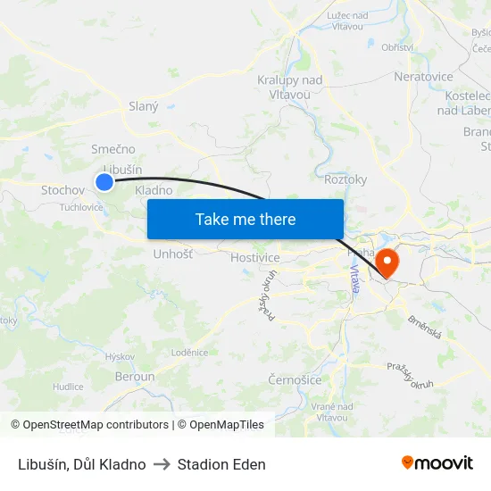 Libušín, Důl Kladno to Stadion Eden map