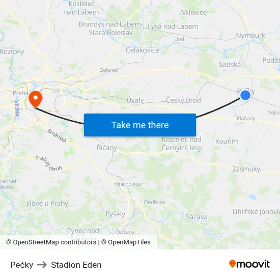 Pečky to Stadion Eden map
