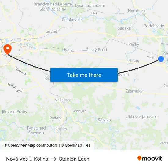 Nová Ves U Kolína to Stadion Eden map