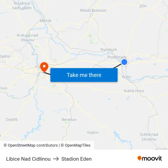 Libice Nad Cidlinou to Stadion Eden map