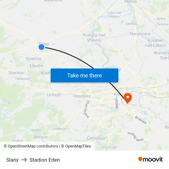 Slaný to Stadion Eden map