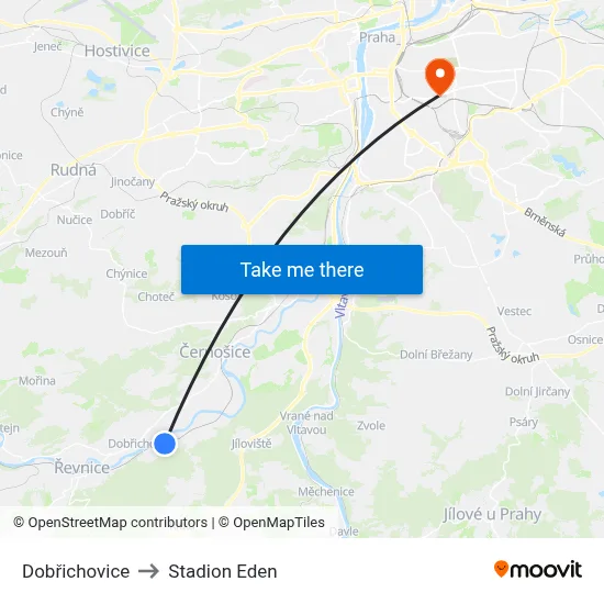 Dobřichovice to Stadion Eden map