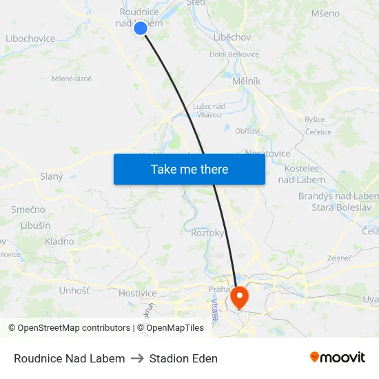 Roudnice Nad Labem to Stadion Eden map