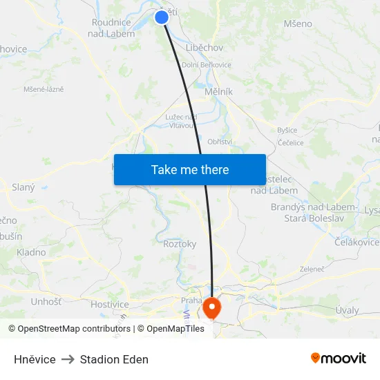 Hněvice to Stadion Eden map
