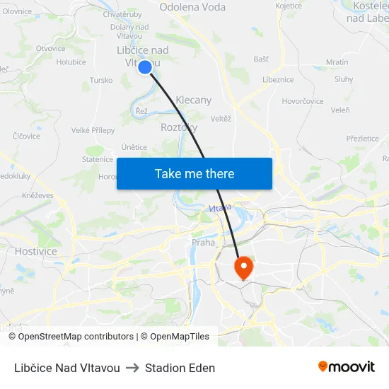 Libčice Nad Vltavou to Stadion Eden map