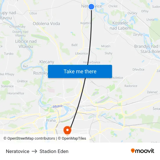 Neratovice to Stadion Eden map