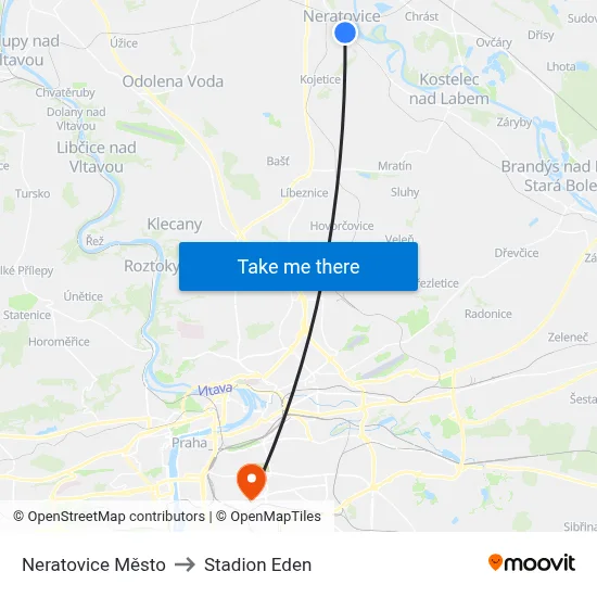 Neratovice Město to Stadion Eden map