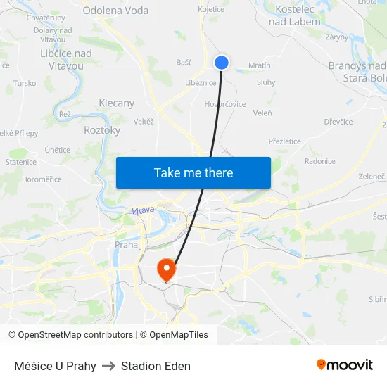 Měšice U Prahy to Stadion Eden map