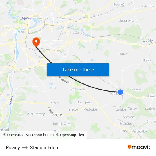 Říčany to Stadion Eden map