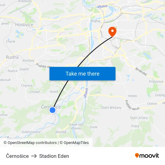 Černošice to Stadion Eden map