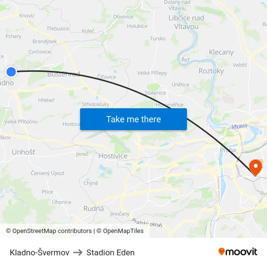 Kladno-Švermov to Stadion Eden map