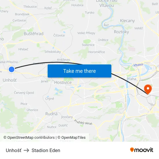 Unhošť to Stadion Eden map