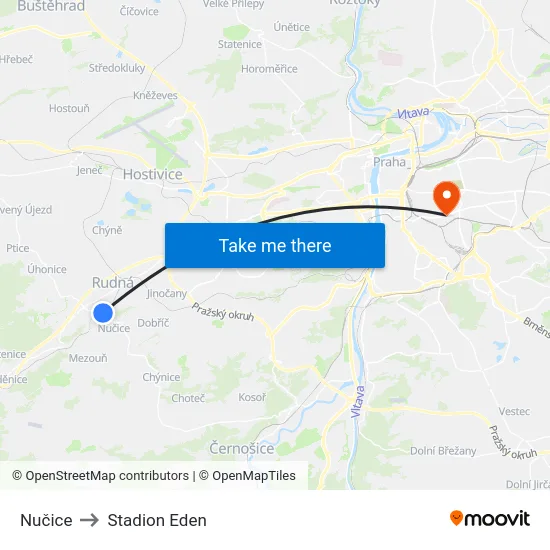 Nučice to Stadion Eden map