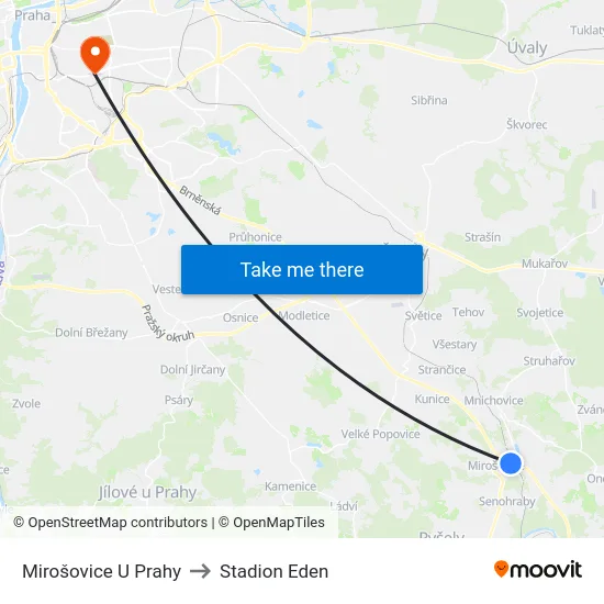 Mirošovice U Prahy to Stadion Eden map