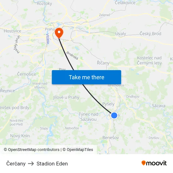 Čerčany to Stadion Eden map
