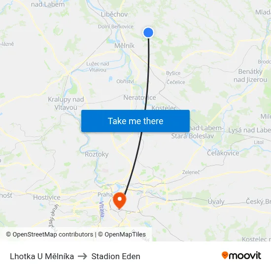 Lhotka U Mělníka to Stadion Eden map