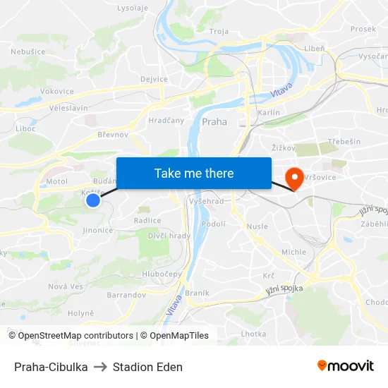 Praha-Cibulka to Stadion Eden map