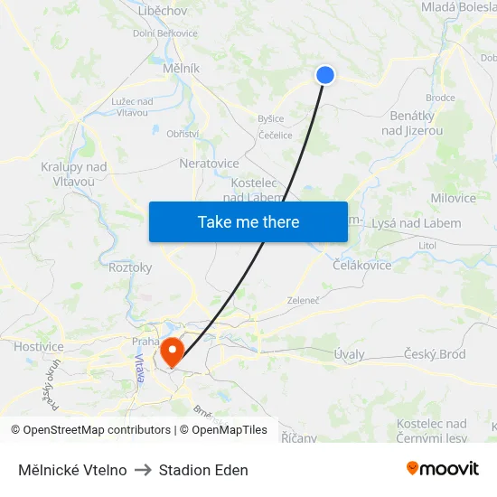 Mělnické Vtelno to Stadion Eden map