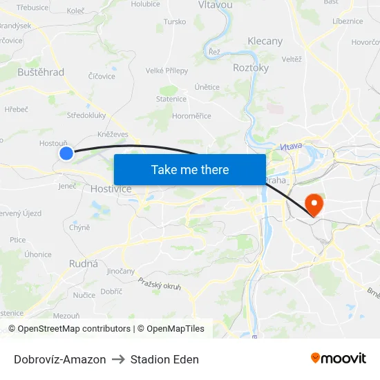 Dobrovíz-Amazon to Stadion Eden map