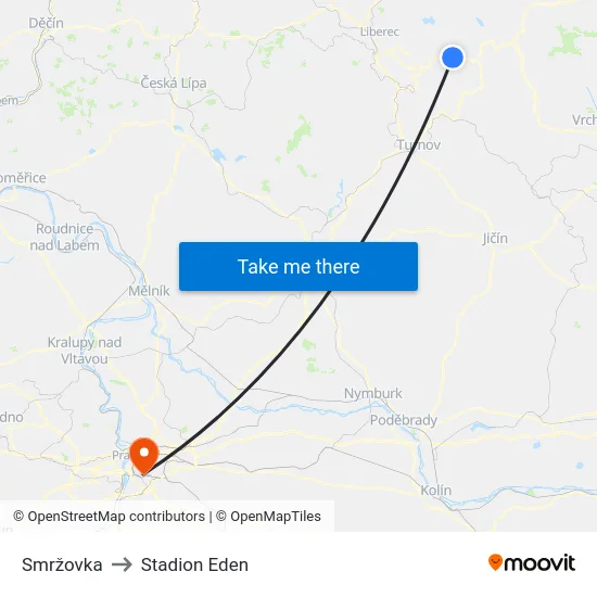 Smržovka to Stadion Eden map