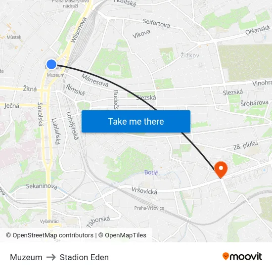 Muzeum to Stadion Eden map