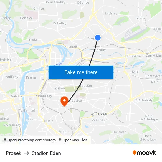 Prosek to Stadion Eden map